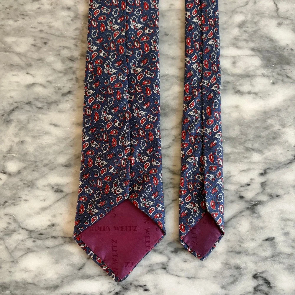 JOHN WEITZ Men's Paisley Silk Necktie Blue Red White Formal‎ Business Mens